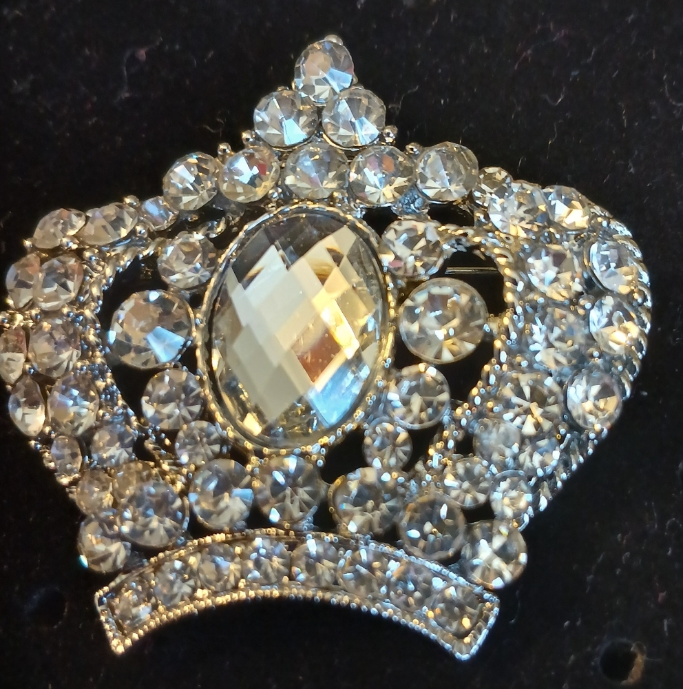 Elegant Silvertone Crown Brooch
